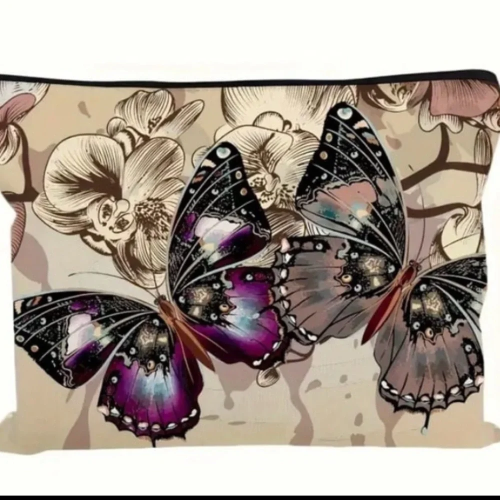 New! Butterflies Pattern Cosmetic Bag Makeup Bag, Zipper Pouch, Lightweight